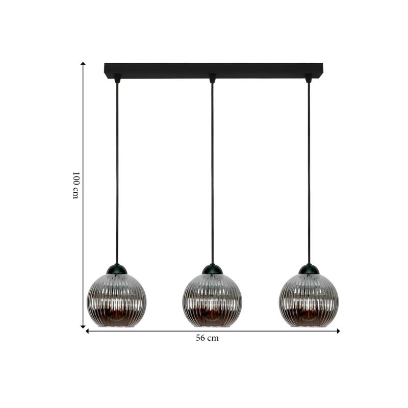 Lampa wisząca listwa EDYLIT 3xE27 grafitowe kule ryflowane loft SFERA 15-054 1 szt.