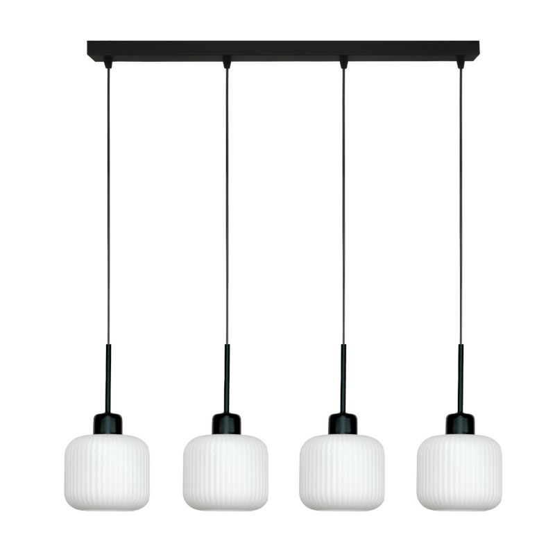 Lampa wisząca listwa EDYLIT 4xE27 czarna białe klosze loft nowoczesna BEKA BIANCO 14-961 1 szt.
