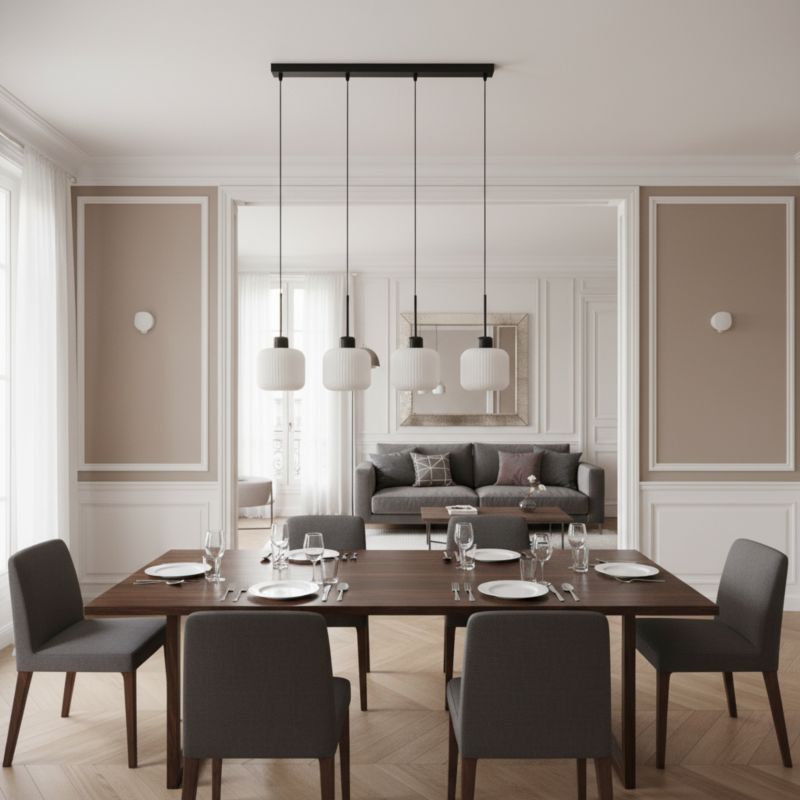 Lampa wisząca listwa EDYLIT 4xE27 czarna białe klosze loft nowoczesna BEKA BIANCO 14-961 1 szt.