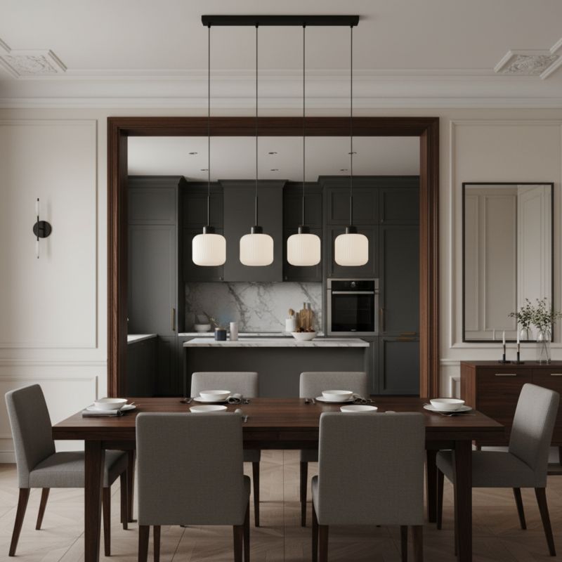 Lampa wisząca listwa EDYLIT 4xE27 czarna białe klosze loft nowoczesna BEKA BIANCO 14-961 1 szt.