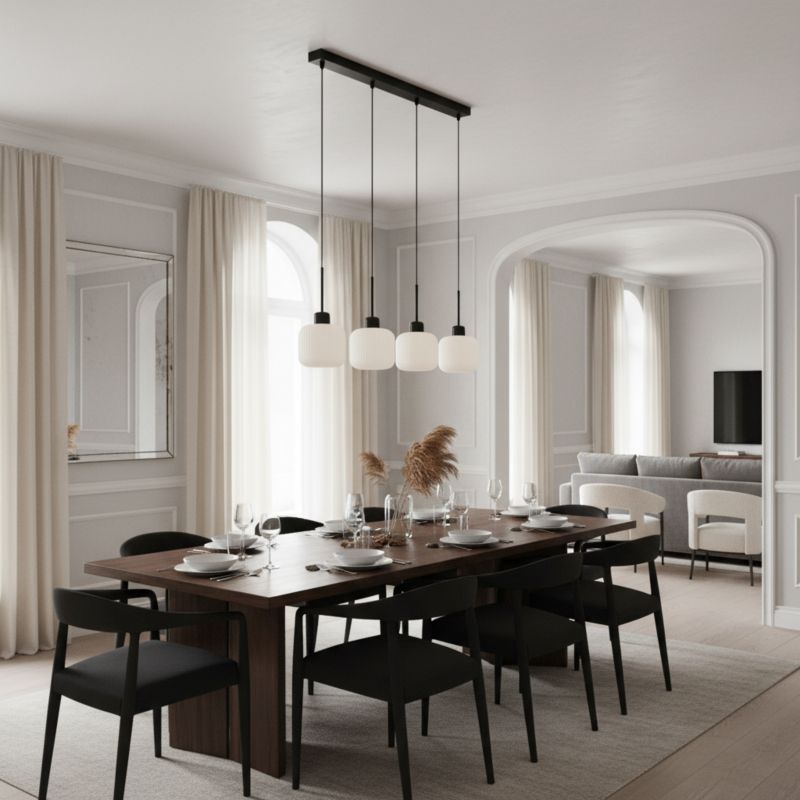Lampa wisząca listwa EDYLIT 4xE27 czarna białe klosze loft nowoczesna BEKA BIANCO 14-961 1 szt.