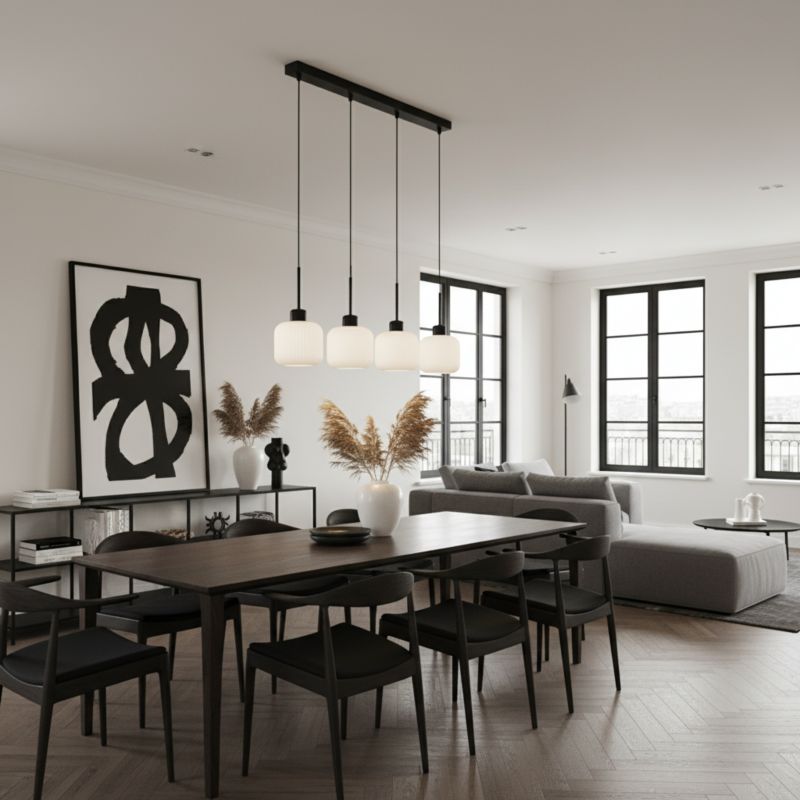 Lampa wisząca listwa EDYLIT 4xE27 czarna białe klosze loft nowoczesna BEKA BIANCO 14-961 1 szt.