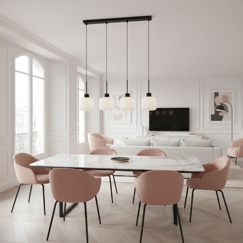 Lampa wisząca listwa EDYLIT 4xE27 czarna białe klosze loft nowoczesna BEKA BIANCO 14-961 1 szt.