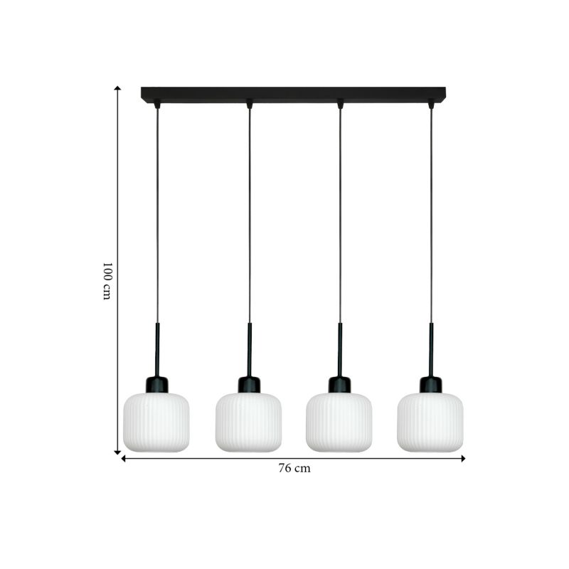 Lampa wisząca listwa EDYLIT 4xE27 czarna białe klosze loft nowoczesna BEKA BIANCO 14-961 1 szt.