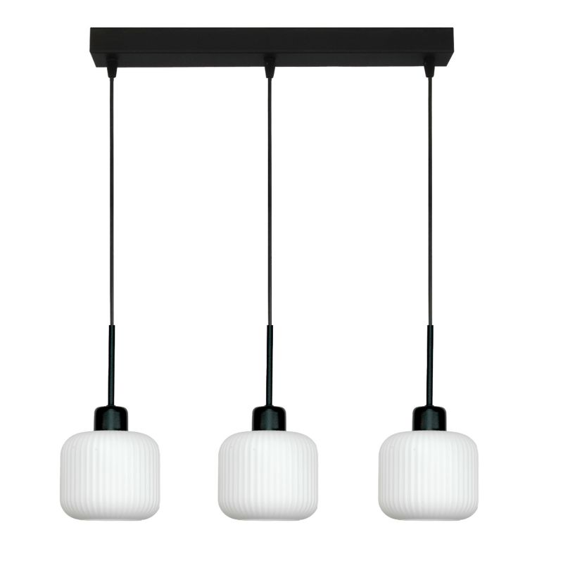 Lampa wisząca listwa EDYLIT czarna 3xE27 białe klosze loft nowoczesna BEKA BIANCO 14-964 1 szt.