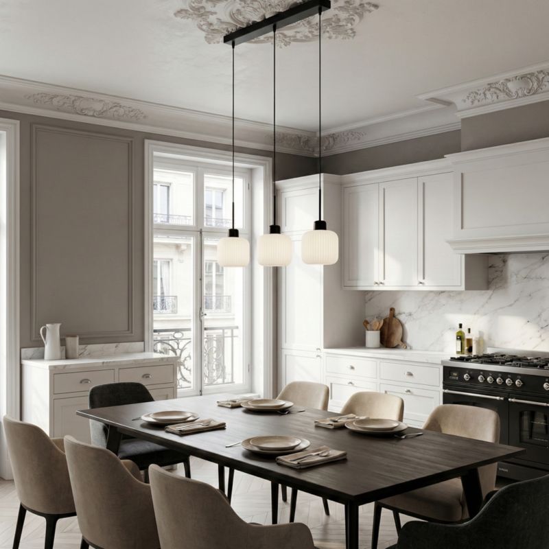 Lampa wisząca listwa EDYLIT czarna 3xE27 białe klosze loft nowoczesna BEKA BIANCO 14-964 1 szt.