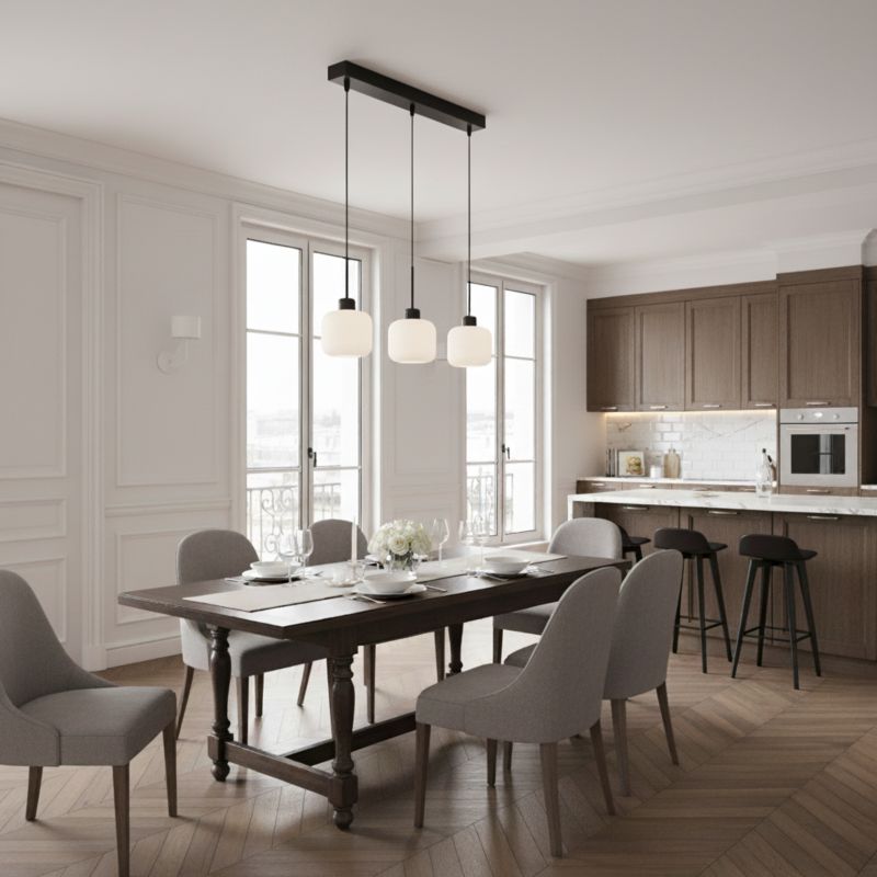 Lampa wisząca listwa EDYLIT czarna 3xE27 białe klosze loft nowoczesna BEKA BIANCO 14-964 1 szt.