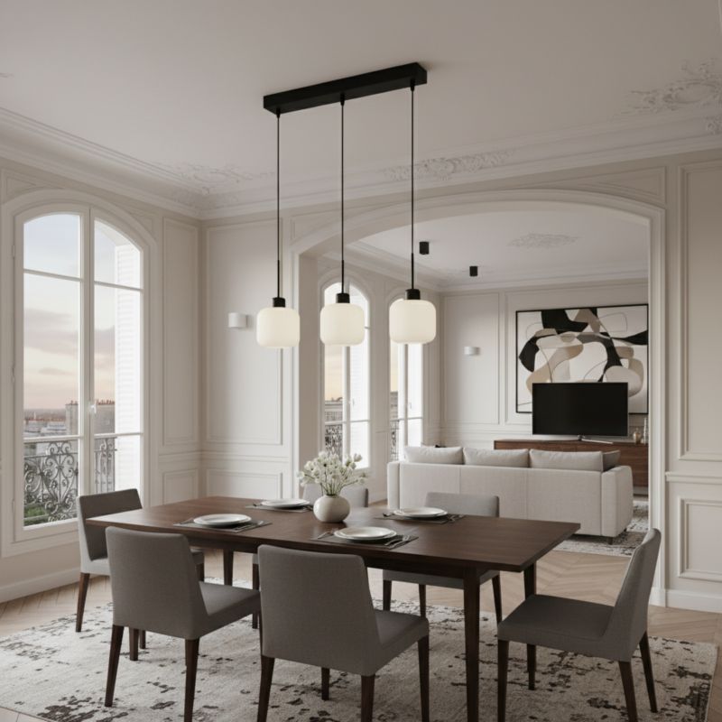Lampa wisząca listwa EDYLIT czarna 3xE27 białe klosze loft nowoczesna BEKA BIANCO 14-964 1 szt.
