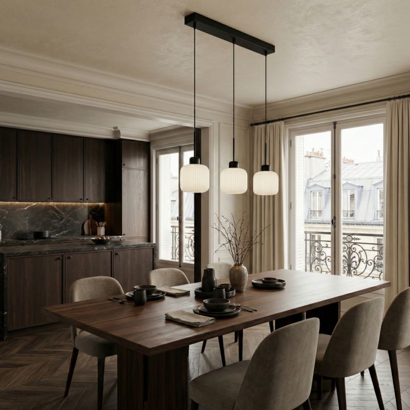 Lampa wisząca listwa EDYLIT czarna 3xE27 białe klosze loft nowoczesna BEKA BIANCO 14-964 1 szt.