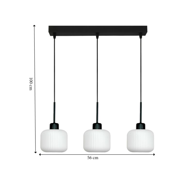 Lampa wisząca listwa EDYLIT czarna 3xE27 białe klosze loft nowoczesna BEKA BIANCO 14-964 1 szt.