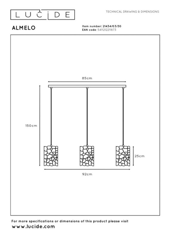 Lampa wisząca listwa metalowa ozdobne klosze Lucide ALMELO czarna 3xE27x40W IP20 wym:155x92x15cm - 1 szt.
