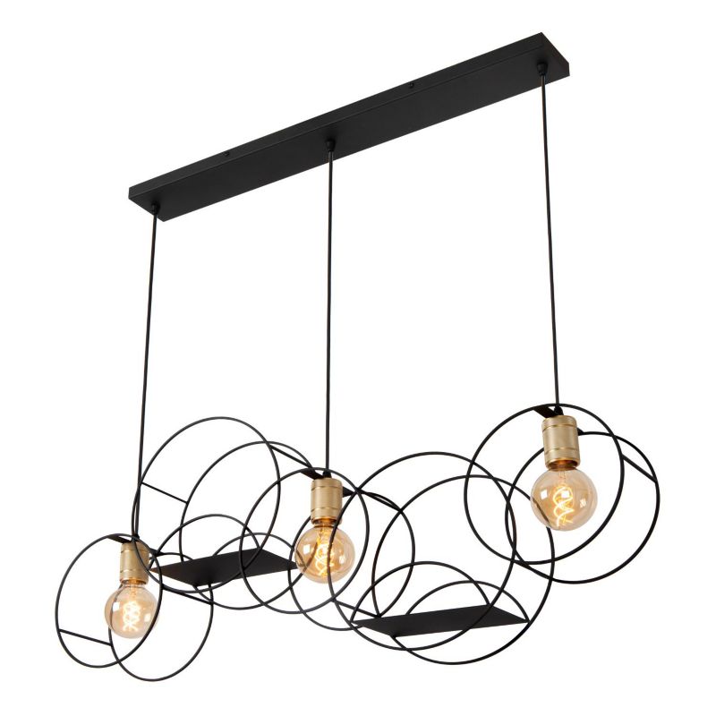 Lampa wisząca listwa metalowe obręcze Lucide CIRCLE czarna 3xE27x40W IP20 wym:160x104x15cm - 1 szt.