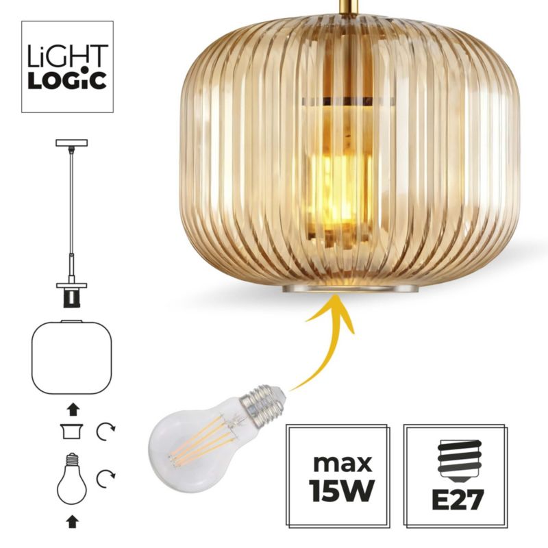 Lampa wisząca LL NYTHERA AM E27 PL LIGHTLOGIC 66860 bursztynowy szklany klosz 1szt.