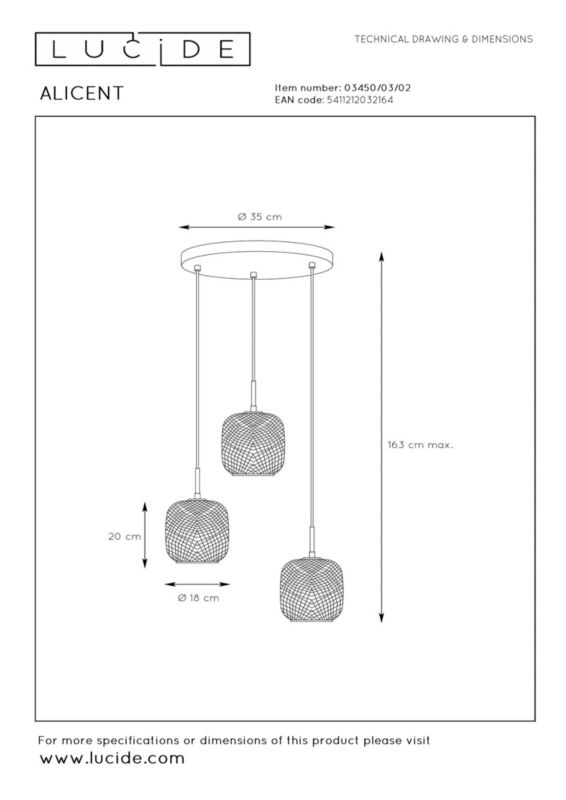 Lampa wisząca Lucide ALICENT złota 3xE27x40W IP20 wym:163x35x35cm - 1 szt.