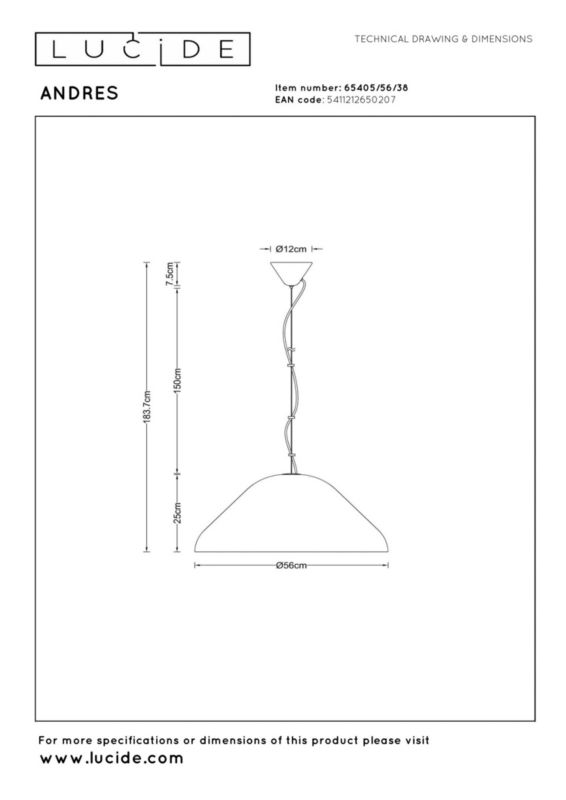 Lampa wisząca Lucide ANDRES kremowa 1xE27x40W IP20 wym:70x56x56cm - 1 szt.