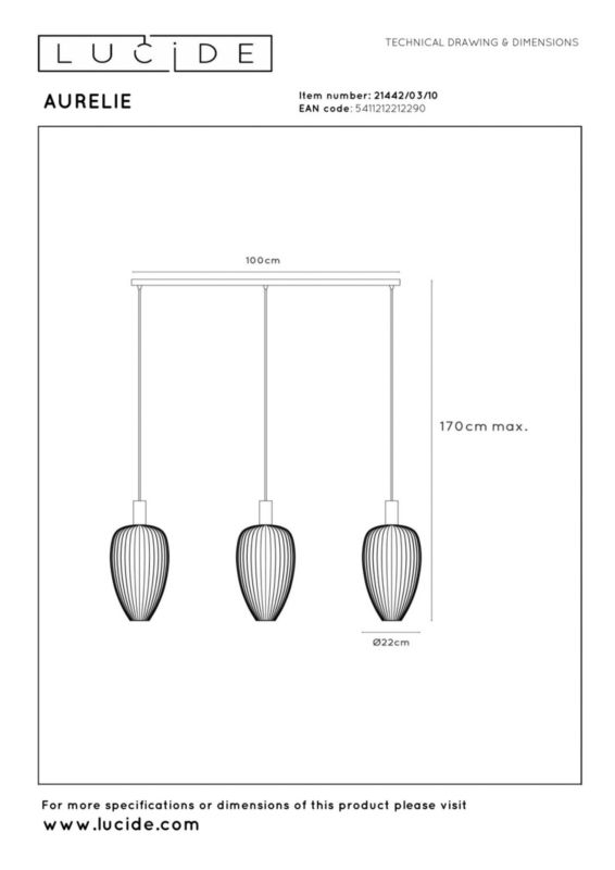 Lampa wisząca Lucide AURELIE złota 3xGU10x25W IP20 wym:170x115x22cm - 1 szt.