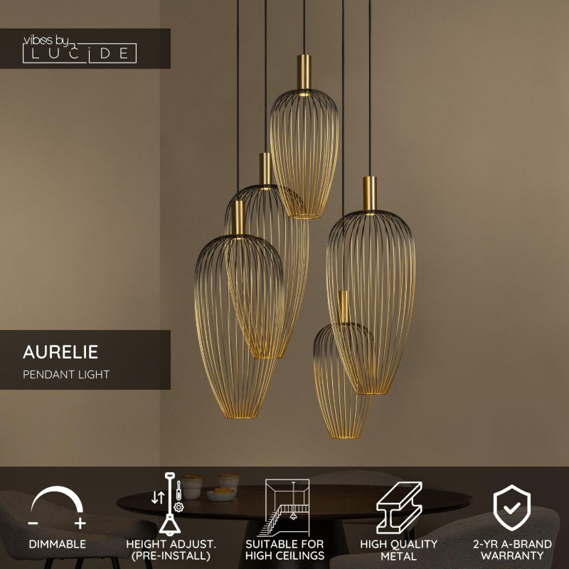 Lampa wisząca Lucide AURELIE złota 5xGU10x25W IP20 wym:150x64,5x64,5cm - 1 szt.