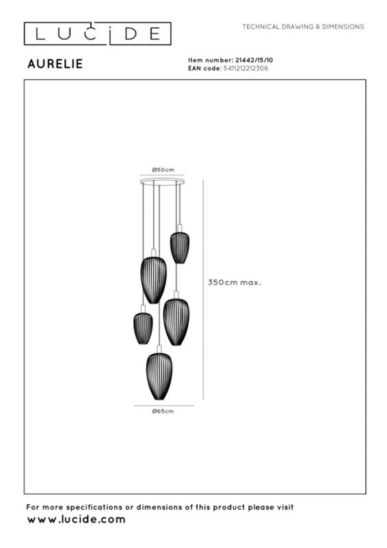 Lampa wisząca Lucide AURELIE złota 5xGU10x25W IP20 wym:150x64,5x64,5cm - 1 szt.