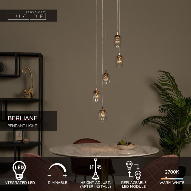 Lampa wisząca Lucide BERLIANE złoto-przezroczysty-czarna LED 4W 2700K 1000lm IP20 - 1 szt.