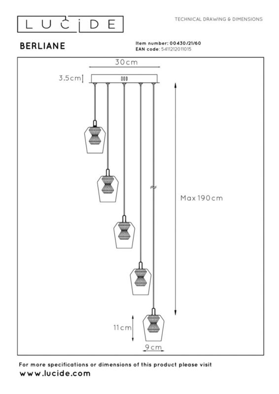 Lampa wisząca Lucide BERLIANE złoto-przezroczysty-czarna LED 4W 2700K 1000lm IP20 - 1 szt.