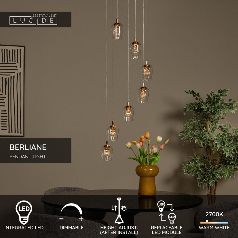 Lampa wisząca Lucide BERLIANE złoto-przezroczysty-czarna LED 4W 2700K 1050lm IP20 - 1 szt.