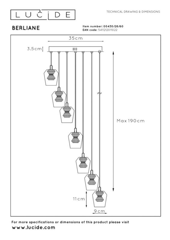 Lampa wisząca Lucide BERLIANE złoto-przezroczysty-czarna LED 4W 2700K 1050lm IP20 - 1 szt.