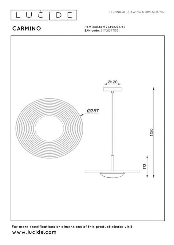 Lampa wisząca Lucide CARMINO taupe LED 8W 3000K 700lm IP20 - 1 szt.