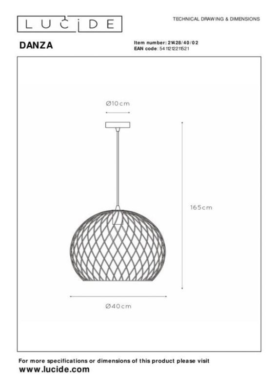 Lampa wisząca Lucide Danza 1521 mosiężna okrągła 40 cm nad stół 1xE27 x 40W 1 szt.