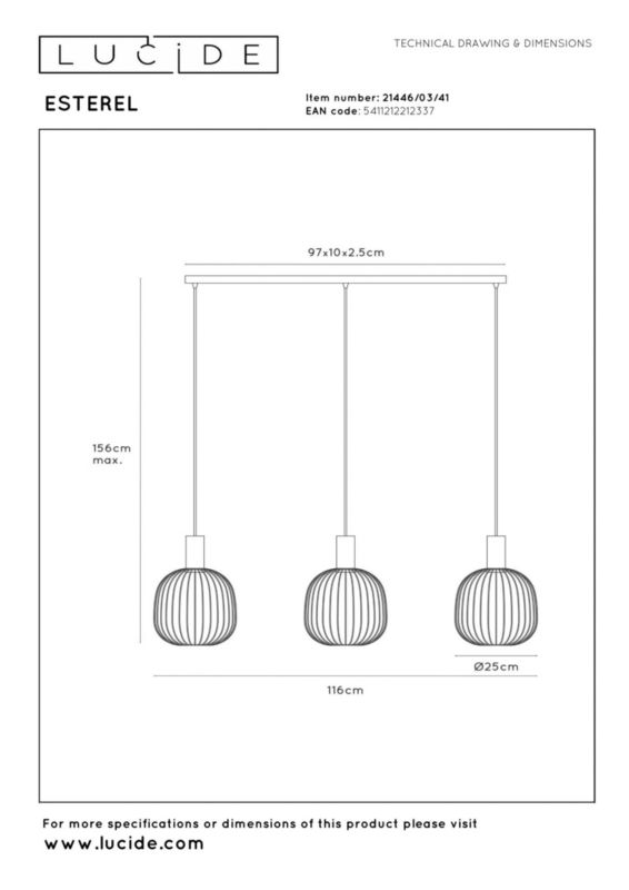 Lampa wisząca Lucide ESTEREL taupe 3xGU10x25W IP20 wym:70x116x25cm - 1 szt.