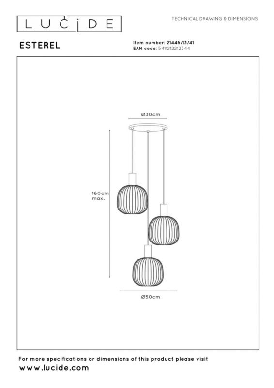 Lampa wisząca Lucide ESTEREL taupe 3xGU10x25W IP20 wym:70x50x50cm - 1 szt.