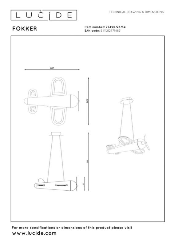 Lampa wisząca Lucide FOKKER żółta LED 26W 2500K 1400lm IP20 - 1 szt.
