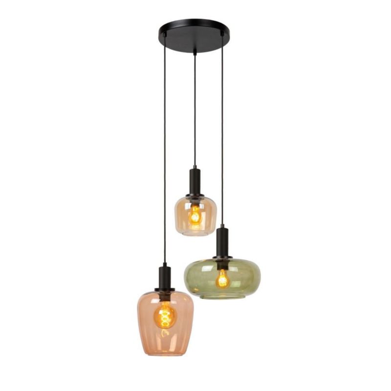 Lampa wisząca Lucide ILONA zielono-bursztynowy-czarna 3xE27x40W IP20 wym:174x51x51cm - 1 szt.
