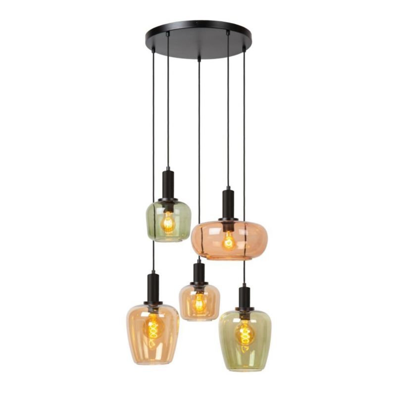Lampa wisząca Lucide ILONA zielono-bursztynowy-czarna 5xE27x40W IP20 wym:174x65x65cm - 1 szt.