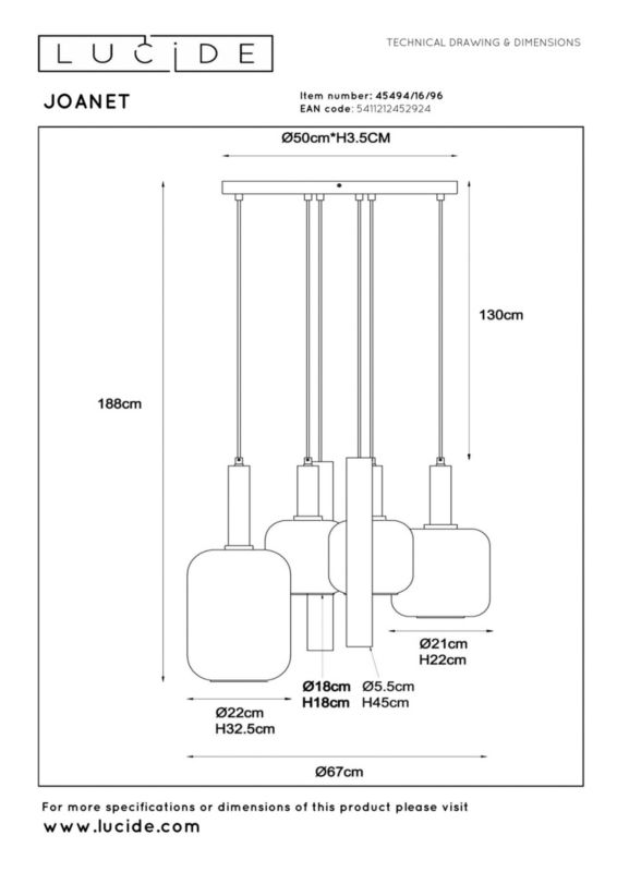 Lampa wisząca Lucide JOANET czarna 4xE27+GU10x40W IP20 wym:150x65x65cm - 1 szt.