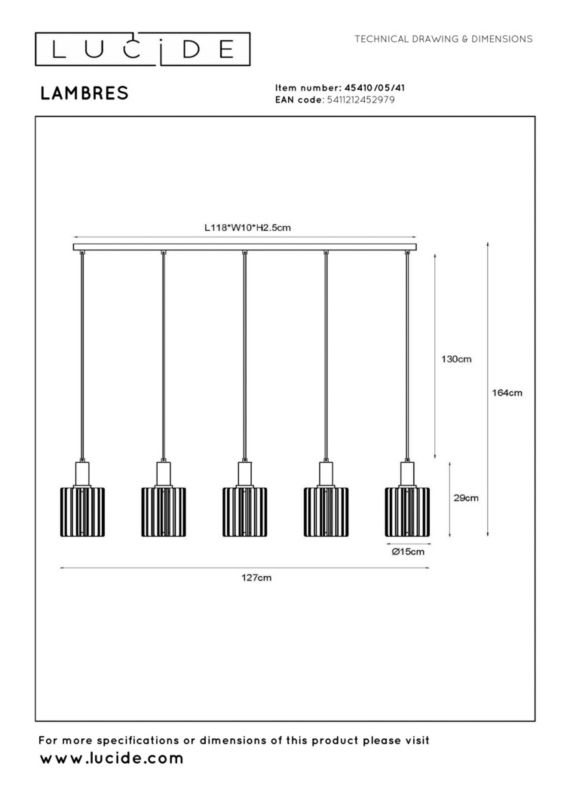 Lampa wisząca Lucide LAMBRES taupe 5xE27x40W IP20 wym:164x164x15cm - 1 szt.