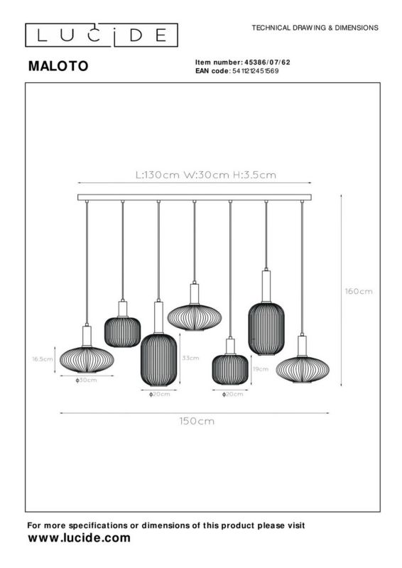 Lampa wisząca Lucide Maloto złoto-odcienie złota nowoczesna 7xE27 x 40W 1 szt.