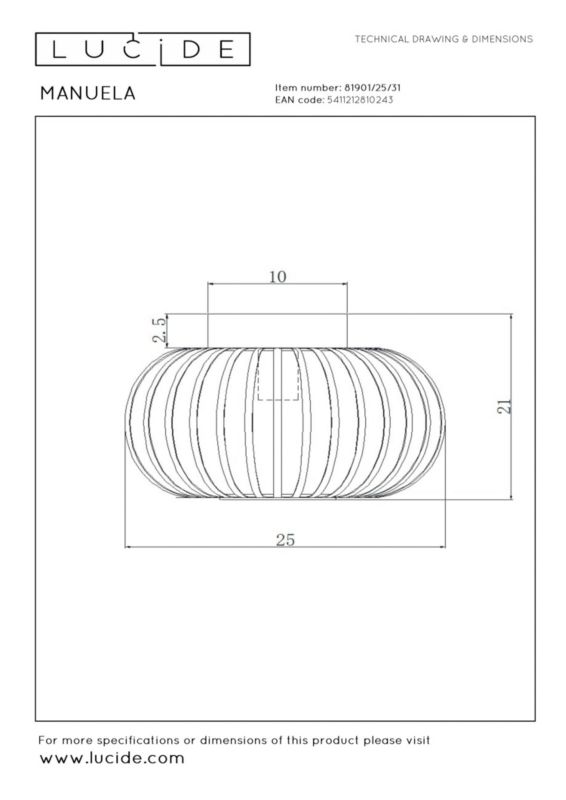 Lampa wisząca Lucide MANUELA biała 1xE27x60W IP20 wym:21x25x25cm - 1 szt.