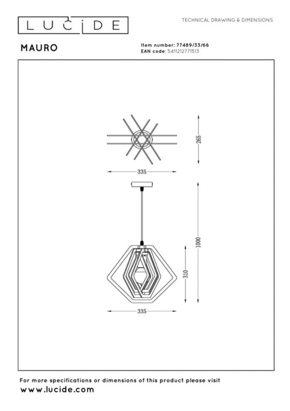 Lampa wisząca Lucide MAURO różowa 1xE27x40W IP20 wym:100x33,5x33,5cm - 1 szt.