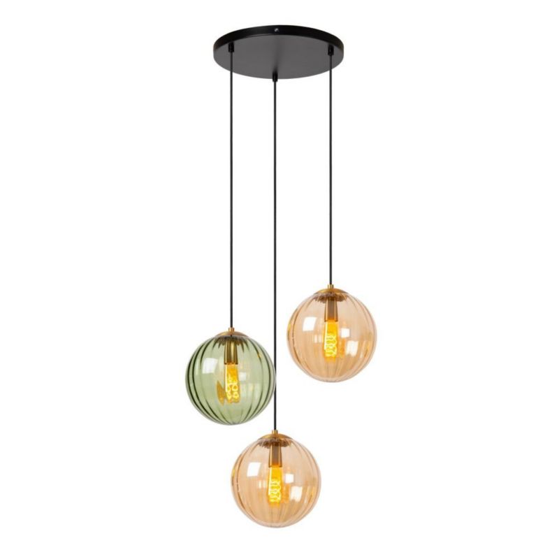 Lampa wisząca Lucide MONSARAZ zielono-bursztynowy-czarna 3xE27x40W IP20 wym:150x55x55cm - 1 szt.