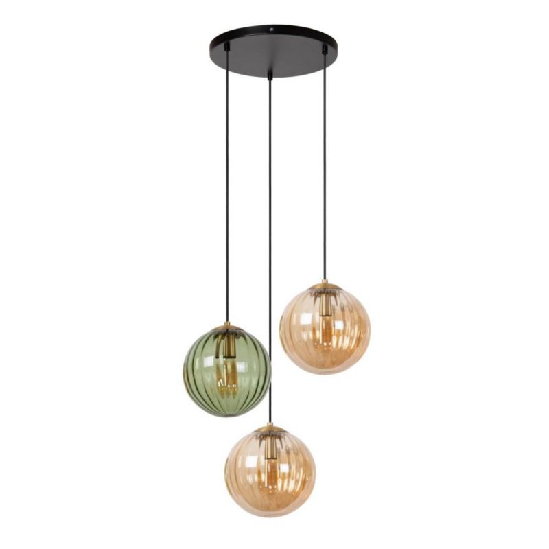 Lampa wisząca Lucide MONSARAZ zielono-bursztynowy-czarna 3xE27x40W IP20 wym:150x55x55cm - 1 szt.