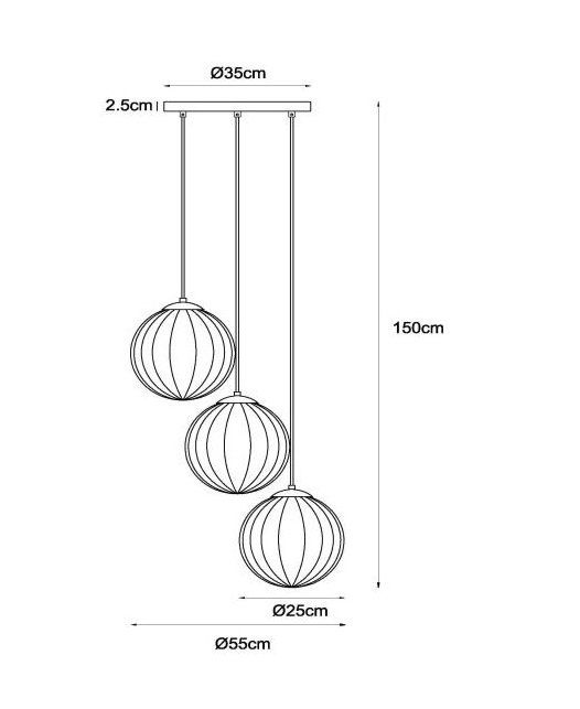 Lampa wisząca Lucide MONSARAZ zielono-bursztynowy-czarna 3xE27x40W IP20 wym:150x55x55cm - 1 szt.
