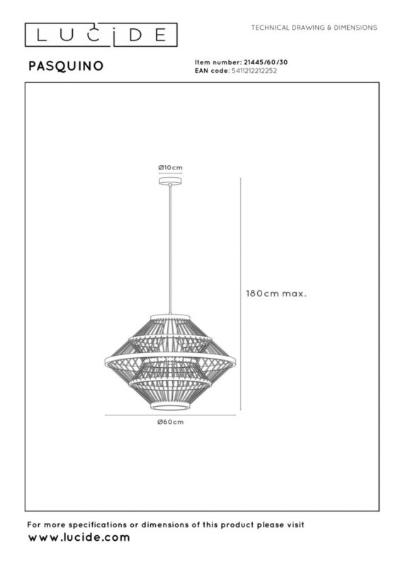 Lampa wisząca Lucide PASQUINO czarna 1xE27x40W IP20 wym:80x60x60cm - 1 szt.