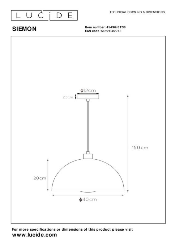 Lampa wisząca Lucide Siemon 1743 czarna nad stół 1xE27 x 40W 1 szt.