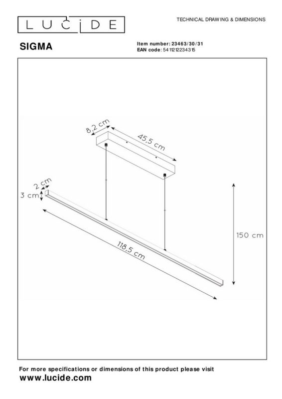 Lampa wisząca Lucide Sigma biała nowoczesna wbudowany LED 30W 1 szt.