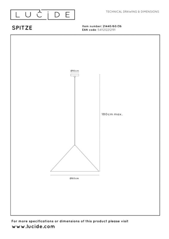 Lampa wisząca Lucide SPITZE szaro-czarna 1xE27x40W IP20 wym:180x60x60cm - 1 szt.