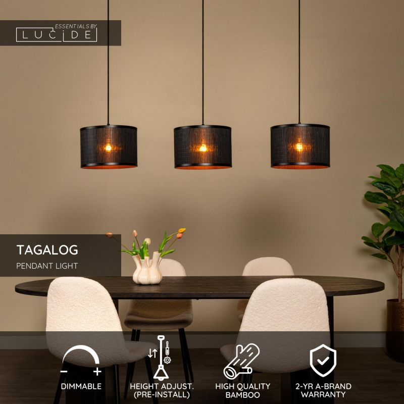 Lampa wisząca Lucide TAGALOG czarna 3xE27x40W IP20 wym:150x130x30cm - 1 szt.