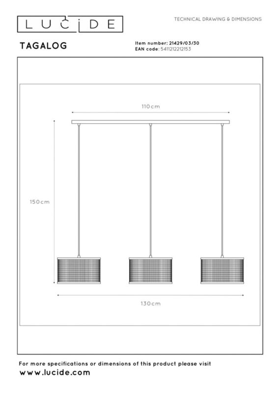 Lampa wisząca Lucide TAGALOG czarna 3xE27x40W IP20 wym:150x130x30cm - 1 szt.