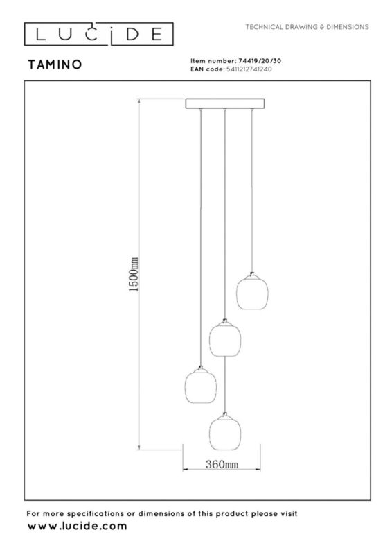 Lampa wisząca Lucide TAMINO czarna-dymiona LED 20.8W 3000K 2400lm IP20 - 1 szt.