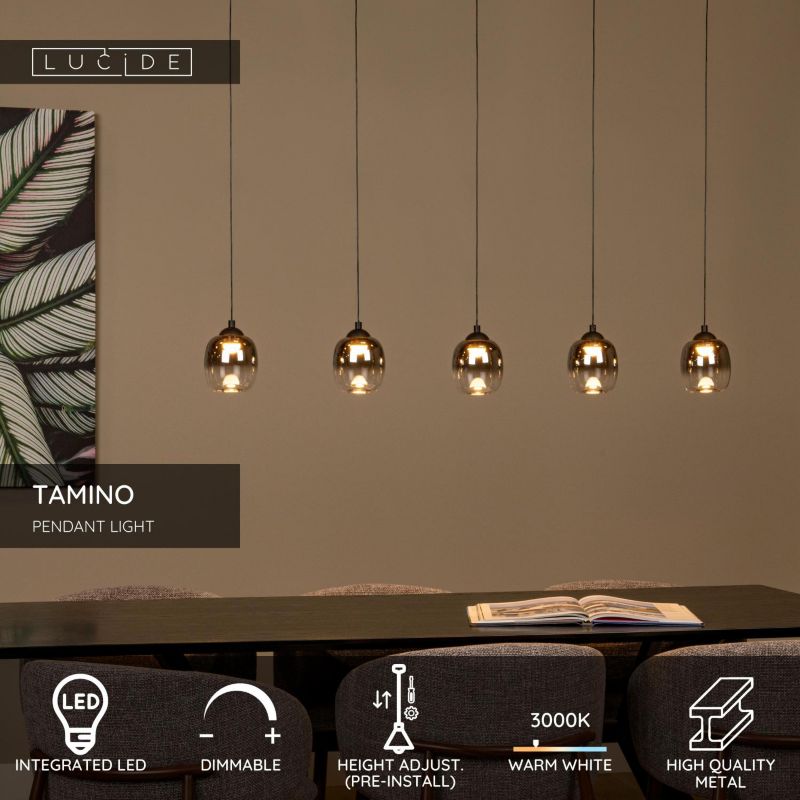 Lampa wisząca Lucide TAMINO czarna-dymiona LED 28W 3000K 2500lm IP20 - 1 szt.