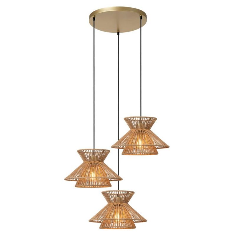 Lampa wisząca Lucide TASMAN jasne drewno-złota 3xE27x60W IP20 wym:150x60,9x57cm - 1 szt.